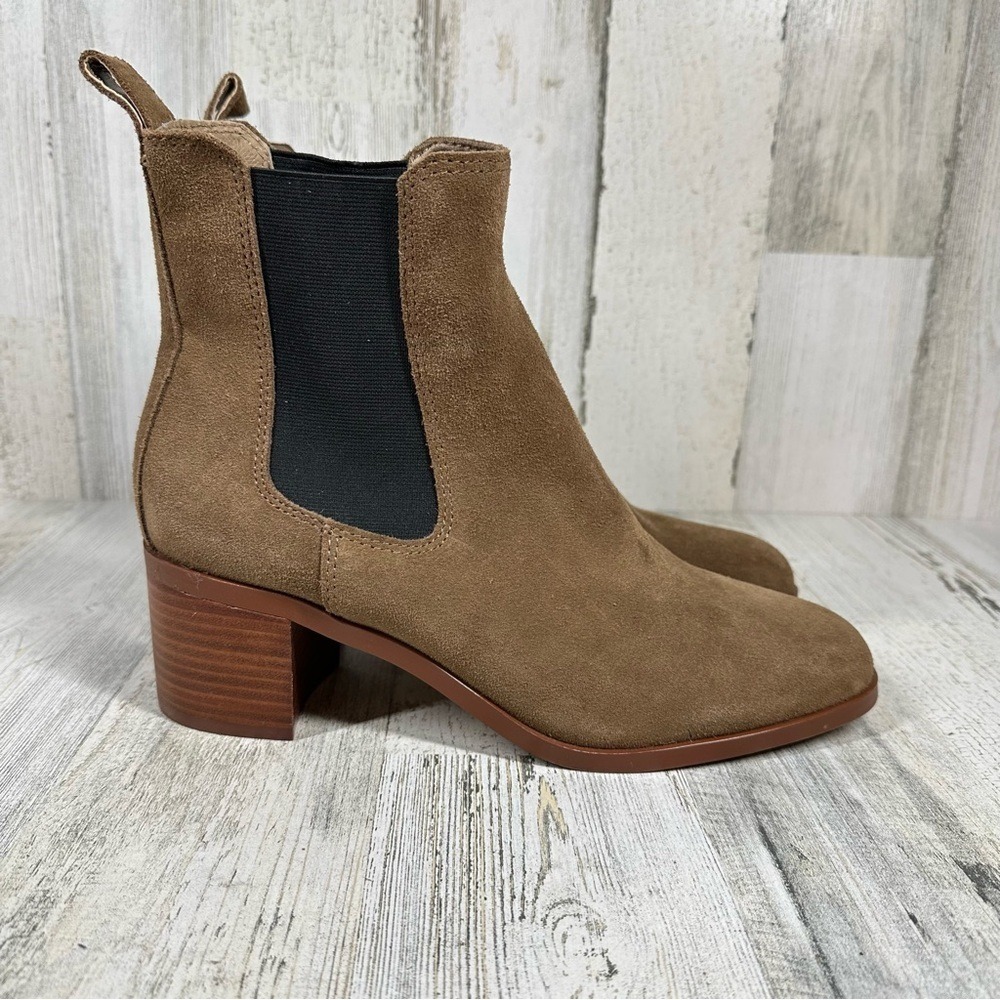 Steve Madden Ankle Boots Rhiannon Chelsea‎ Brown Suede Block Heel Minimalist - Picture 3 of 13